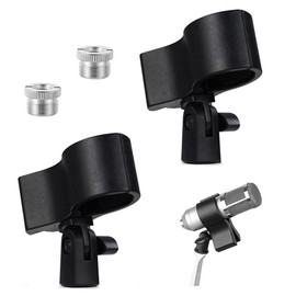 Wanfoou 2 Pack Mic Clip Holder Adjustable,Universal Microphone Clip Mic Holder for Handheld Microphone Stand, with 5/8" Male to 3/8" Screw Adapter, Black