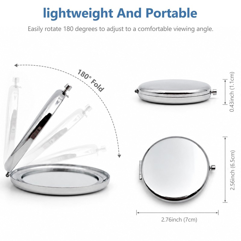 2 Pack Metal Compact Travel Mirrors, Blank DIY Double-Sided 2X
