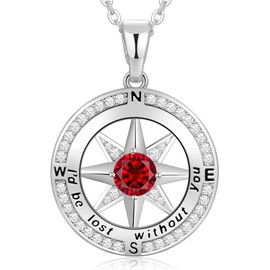 Peeshow Gifts for Women Wife-Compass Garnet Birthstone Necklace Gift for Wife Birthday Wedding Anniversary Women Jewelry for Her Girlfriend S925 Sterling Silver January