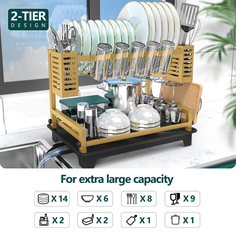 B-Land Dish Drying Rack, 2 Tier Dish Racks for Kitchen