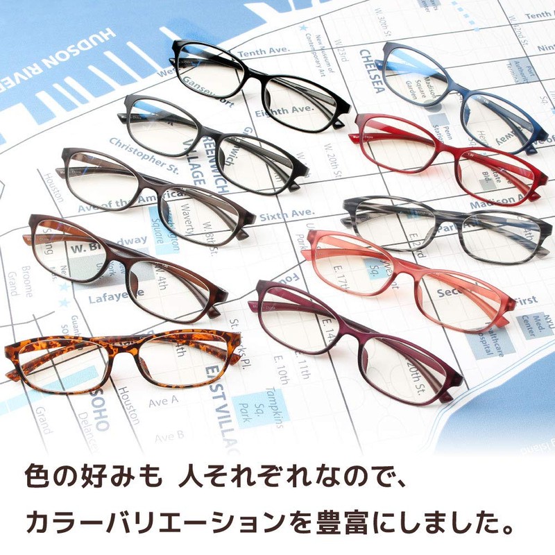 MIDI-ミディ おしゃれ 老眼鏡 ブルーライトカット 紫外線カット マットブラック 度数+1.00 高めの鼻パッドでまつ毛が当たりづらい 軽量 (M-210,C2,+1.00)