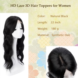 Lace Front Hair Body Wavy Topper Big Base Cover Thinning/White Hair Clip in Toppers Fiber Wiglets with Fringe (Natural Black)