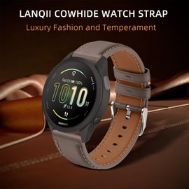 LanQii 20mm Leather Strap for Garmin Forerunner 165/165 Music/245/645/Vivoactive 5/3, Soft Leather Bracelet, Replacement Watch Band for Garmin Venu Sq 2/Venu 2 Plus/vívomove Trend/Sport - Gray