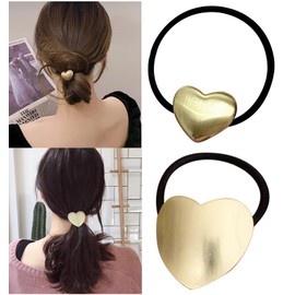 Herbeluemily Hair Rubber Hair Accessories, Antique Gold, Heart, Gold Set