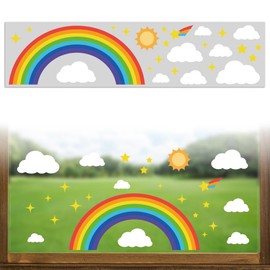Peacoblue Window Static Cling Decal Sticker Double-Sided for Large Glass Window, 1 Sheet Rainbow and Clouds 120 x 30cm Waterproof Removable Window Decal for Home Office Classroom Decoration