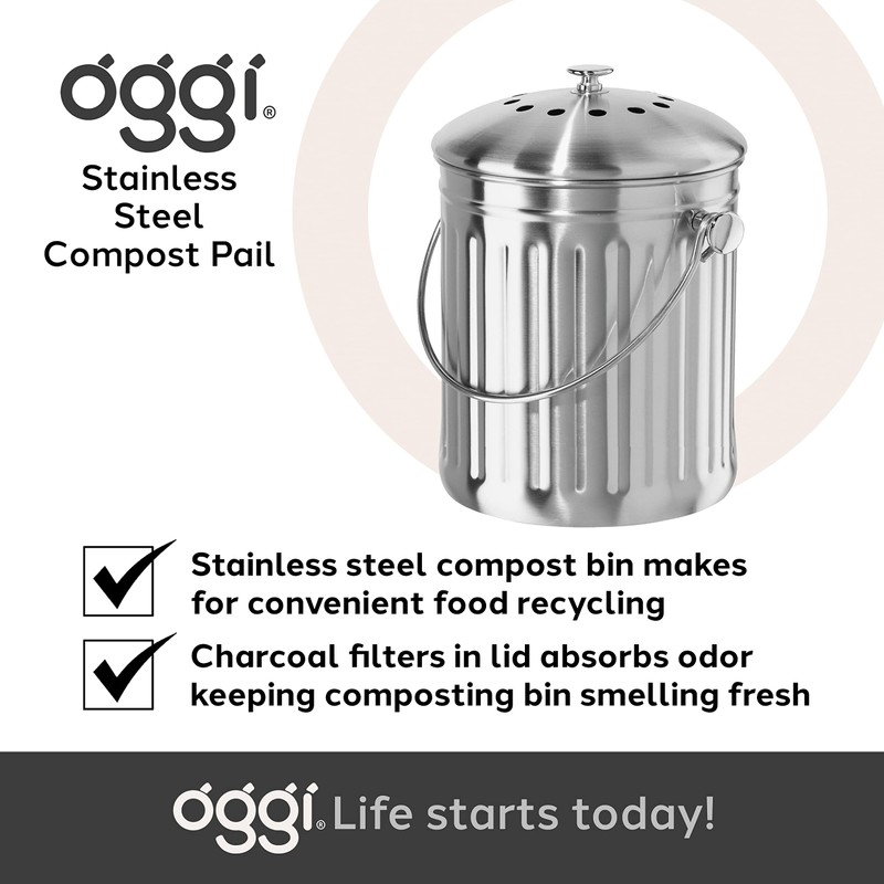 OGGI Countertop Compost Bin with Lid-1 Gallon Indoor Compost Bin