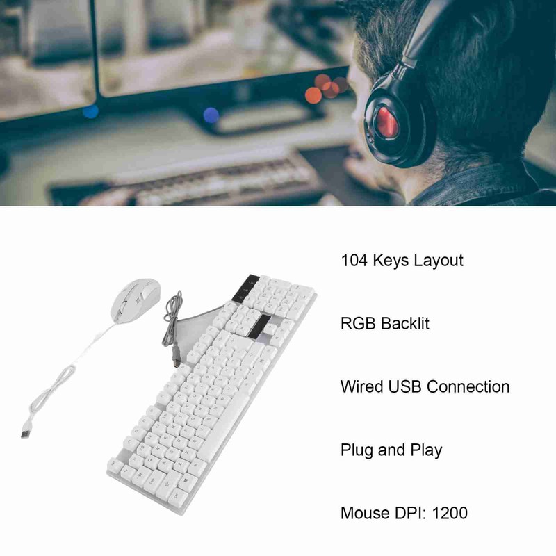 Keyboard and Mouse Combo 104 Keys RGB Backlit USB Wired