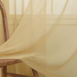 MYSTIC-HOME Taupe Sheer Curtains 84 Inches Long, Rod Pocket Sheer Drapes for Living Room, Bedroom, 2 Panels, 52"x84", Semi Crinkle Voile Window Treatments for Yard, Patio, Villa, Parlor