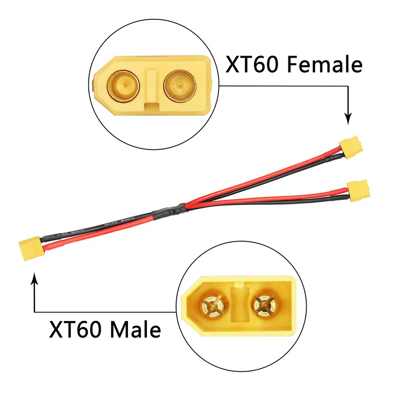 2Pcs XT60 Parallel Battery Connector Cable 1FT, 12AWG 1 Male