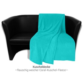 npluseins Coral Fleece Blanket Extra Cuddly and Fluffy 1523.2204 Approx. 150 x 200 cm Turquoise