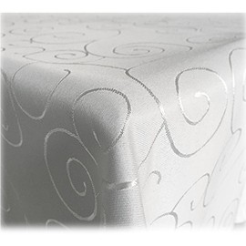 Jemidi Tablecloth. Satin Ornaments. Elegant Tablecloth. 31 Sizes and 7 Colours., White, 130x130
