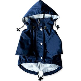 Navy Blue Zip Up Dog Raincoat with Reflective Buttons, Pockets, Rain/Water Resistant, Adjustable Drawstring, & Removable Hood - Size XS to XXL Available - Stylish Premium Dog Raincoats by Ellie (XS)