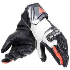 Dainese - Carbon 4 Long Lady Gloves, Long Sports Sheepskin Motorcycle Gloves with Carbon Ankle Pads, Woman, Black/White/Fluo Red, S