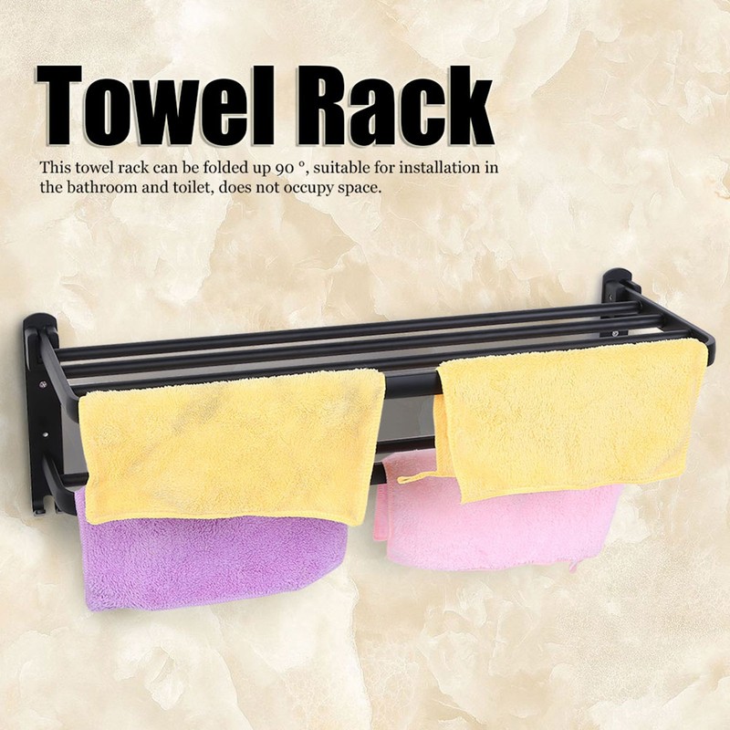Household Bathroom Toilet Wall Mounted Folding Towel Rack Space Aluminum