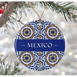 ShelbyShops Mexico Ornament, Mexico Christmas Ornament, Gift for Mexico Lover, Mexico Tile Ornament, Travel Souvenirs, Housewarming Gift, Xmas Ornament Ceramic Printed on Both Sides
