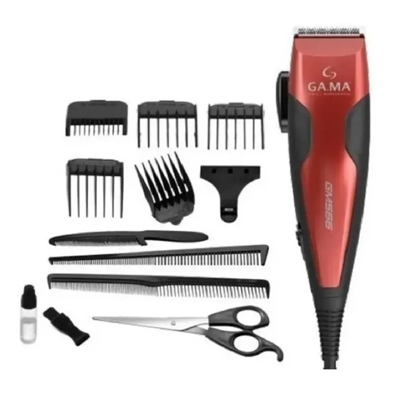 Cortadora De Pelo Gm566 Clipper Magnetico 13 Piezas Rojo