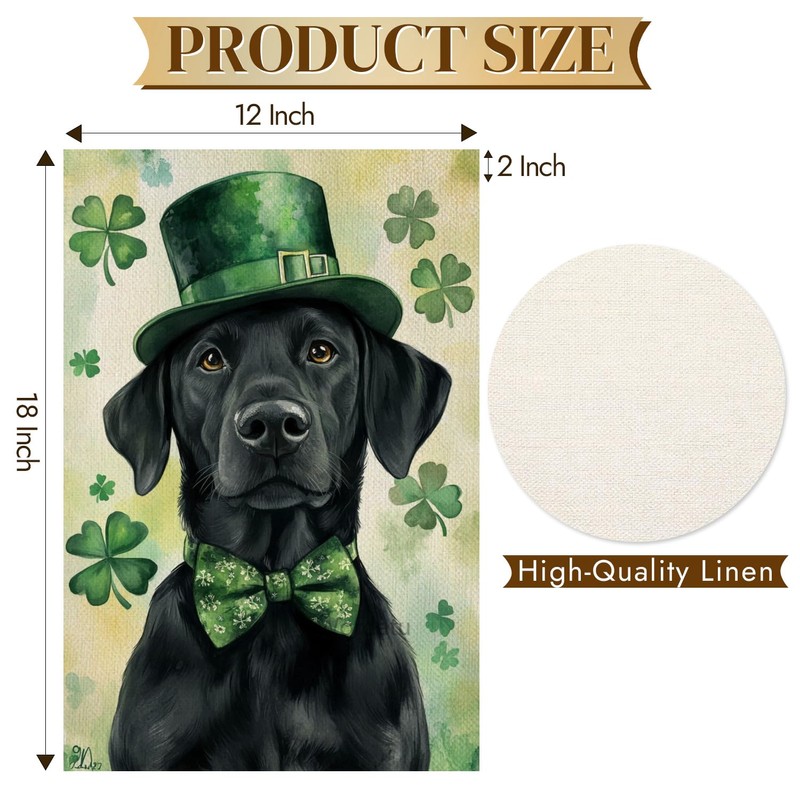 Wordatu Happy St. Patrick's Day Black Labrador Dog Garden Flag