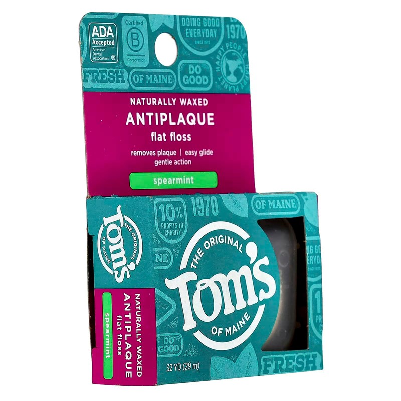 Tom's of Maine Natural Waxed Antiplaque Flat Floss, Spearmint, 32-Yards,