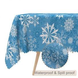 TTQYFNM 60x120inches Winter Tablecloth Blue White Snowflakes Rectangle Table Cloth Waterproof and Stain Resistant Table Cover for Dining Room Home Kitchen Patio Christmas Holiday Party Decor Supplies