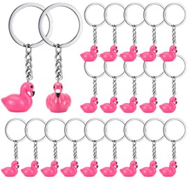 Equsion 24 Pack Pink Flamingo Keychain Bulk Flamingo Party Favors Bulk Mini Resin 3D Keychains Tropical Key Rings for Hawaii Themed Party Luau Summer Beach Decorations Guest Gift