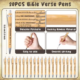 Haooryx 20 Set Christian Religious Bible Verse Ballpoint Pen with Bookmark, Bamboo Inspirational Pens with You are Amazing Scripture Biblical Bookmark for Church Gift Bulk Sunday School VBS Favors