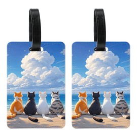 2 Pcs Cute Cat Luggage Tags for Suitcase, PU Travel Cruise Luggage Tag with Name ID Label for Women Men Girls Suitcase Baggage Bag Backpack Instrument