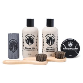 Rhino Wax - Baseball Glove Conditioner Complete Maintenance Kit - Includes: Base Ball Gloves Cleaner (8 oz), Mitt Oil (8 oz), Conditioner for Mitts (4 oz), 2 Brushes + Microfiber Cloth - USA