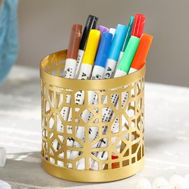 Wenbery 4" x 4" x 4" Gold Pen Holder, Metal Gold Pencil Holder for Desk