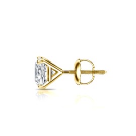 14k Yellow Gold Cushion Diamond Simulated Cubic Zirconia Men SINGLE STUD Earring 4-Prong(3/4ct,Excellent Quality)