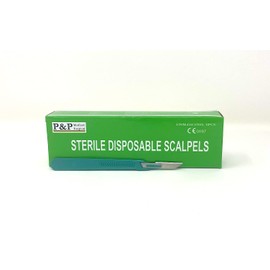 Disposable Scalpels Sterile Surgical Blade Size 14 Stainless Steel with Plastic Handle & Metric Line Individually Foil Wrapped Box of 30
