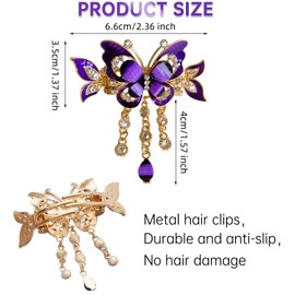 3PCS Butterfly Hair Tassel Clips for Women Girls, Vintage Metal Hairpins Non-Slip Hair Accessories for Party, Wedding, Daily Use