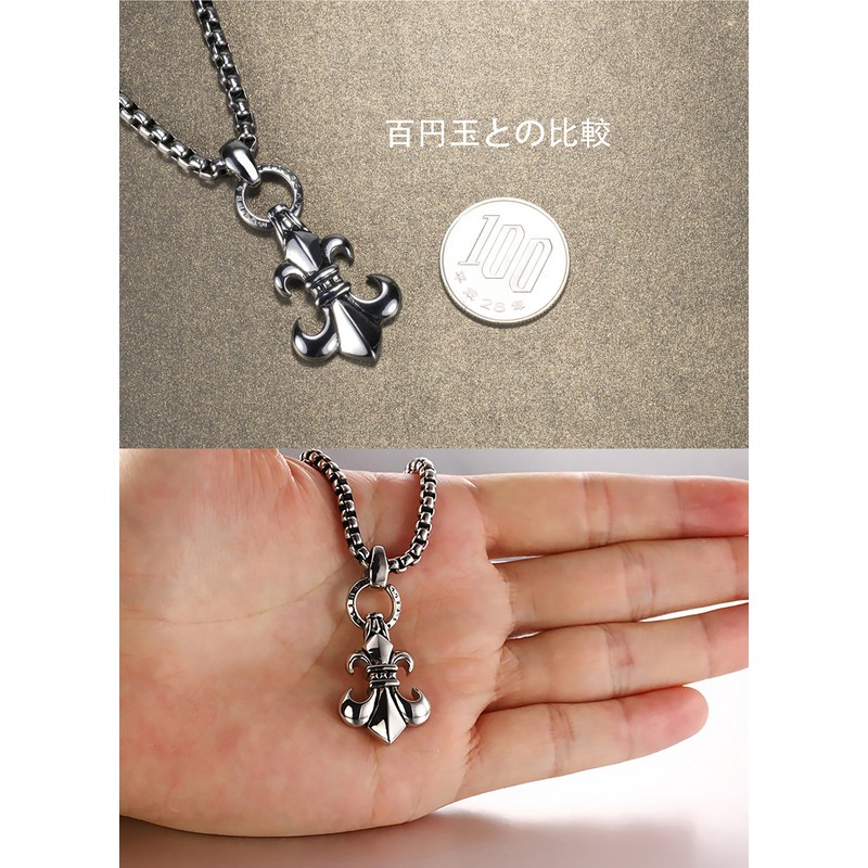 EUROKOHAKU Fleur-de-lis Crest Pendant, Lily, Men's, Silver Color, Surgical Stainless