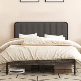 DALISK Queen Bed Frame with Upholstered Platform Headboard, Steel Slat Support, Effortless Assembly, Non-Slip, Noise-Free and No Box Spring Needed, Ample Storage Space - Charcoaly Black