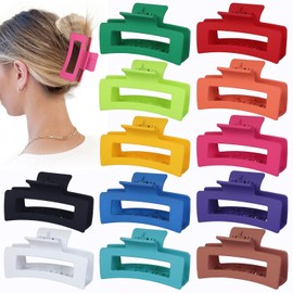 Sisiaipu Sisiaipu 3.5 Inch Medium Hair Accessories: 12 Pcs Square Jaw Clips for Thick and Thin Hair - Rectangular Bulk Clips for Women and Girls - Dopamine