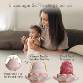 Moonkie Baby Fruit Feeder with Freezer Tray | BPA Free Silicone Infant Food Feeder | Two Sizes Pouches and Breastmilk Popsicle Molds for Cooling Relief | Baby Shower Gifts 4 Months+, 1 Pack