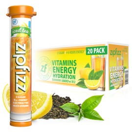 Zipfizz Daily Energy Drink Powder, Lemon Iced Tea, 20 Pack | 3-in-1 Sustained Energy, Rapid Hydration, and Essential Vitamins | Sugar-Free | Electrolyte Powder | Contains Vitamin B-12 & Antioxidants