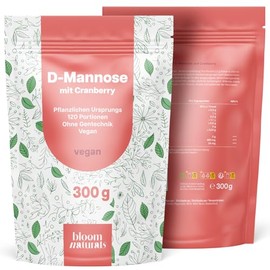 D-Mannose Powder with Cranberry - 300 g High Dose & Soluble in Water - 120 Days Supply, Vegan, Produced in Germany, Laboratory Tested - Packaging May Vary