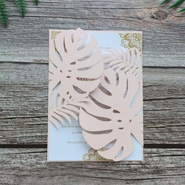 MillaSaw Soft Pink Palme Design Invitation Card With Envelope, Floral Invitation For Wedding Anniversary Holiday Party (soft pink)