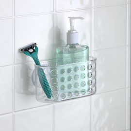 Bath Bliss Suction Cup Bath Caddy Basket, Soap and Razor Holder for Shower, Clear
