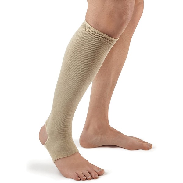 Futuro Therapeutic Knee Length Stocking for Men/Women, Helps Relieve Symptoms of Mild Spider Veins, Firm Compression, Open Toe/Heel, Large, Beige, 1 Count