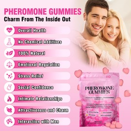 Boasi Pheromone Gummies for Women,Enhance Charm,Supports Balance,Confidence & Social Vibe,Vegan,Non-GMO,Gluten-Free,Strawberry Flavor,60 Gummies