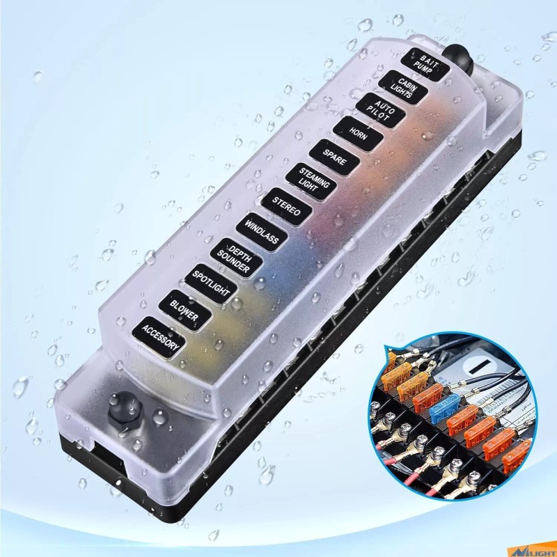 Nilight 12 Way Fuse Block with Negative Bus 12V Blade