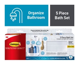 Command Bathroom Accessories, 5 Piece Bathroom Organizer Set - 1 Shower Caddy, 1 Soap Dish, 1 Toothbrush Holder, 2 Hooks with Water Resistant Command Strips