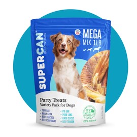 SUPERCAN BULLYSTICKS 1lb - Mega Mix Natural Dog Chews: Pig Ears, Cow Ears, Beef Lung, Liver, Trachea - Healthy Treats Small Medium Large Dogs- Long Lasting Bully - Gullet Sticks