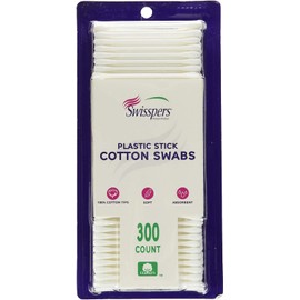Swisspers Cotton Swabs, 100% Cotton Double-Tipped, White Plastic Sticks, 300 Count Package