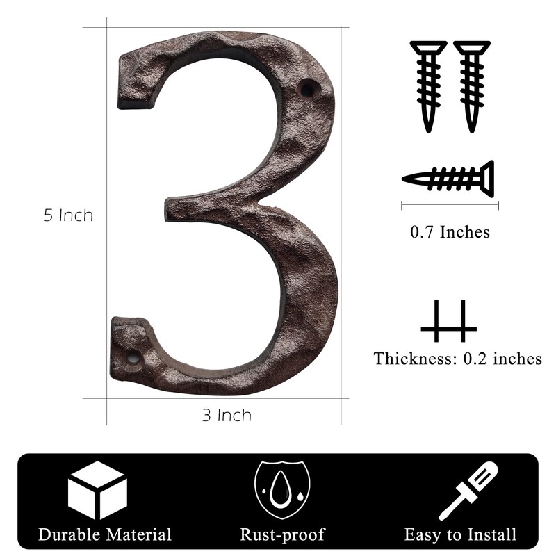 BetLight Cast Iron House Numbers-5 Inch Rustic Address Number- Solid