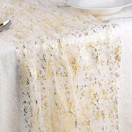 URROMA Gold Table Runner, 27 x 118 Inches Metallic Gold Glitter Table Runners Gauze Boho Table Cover Bridal Baby Shower Table Centerpiece Decor