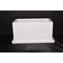 New 8" White Rectangle Shape Bonsai Cactus Plant Planter Pot & Saucer