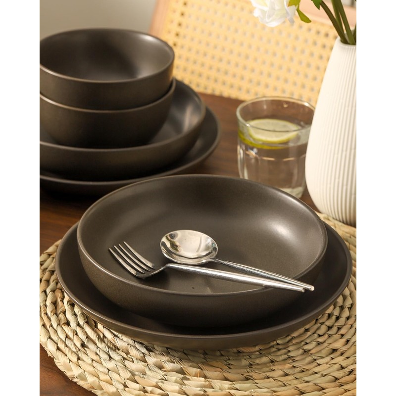 Tikooere Stoneware Dinnerware Set for 4 Person,12 Pieces Ceramic Plates