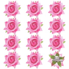 M METERXITY 12-Pack Rose Hair Clips, 2.56 Inch Flower Hairpin Cloth Floral Brooch for Bridal Wedding/Party/Women Hair Accessories, Hair Flowers Headpiece Floral Hair Pins [6.5cm, Light Pink]